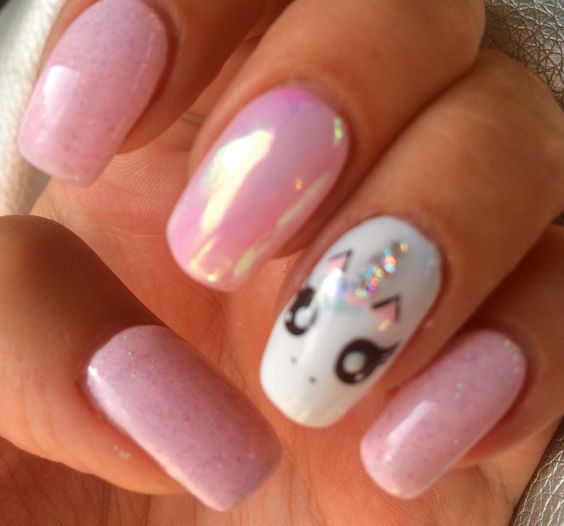 unicorn glittery nails